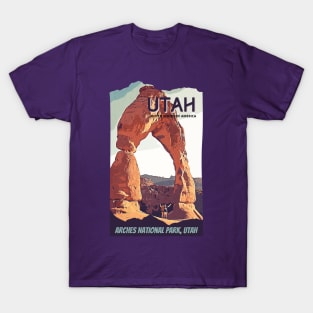 Arches National Park, Utah - for adventure lover, camping, hiking, outdoor, wildflower, mountain, waterfall, road trip, desert, Retro vintage comic style design T-Shirt